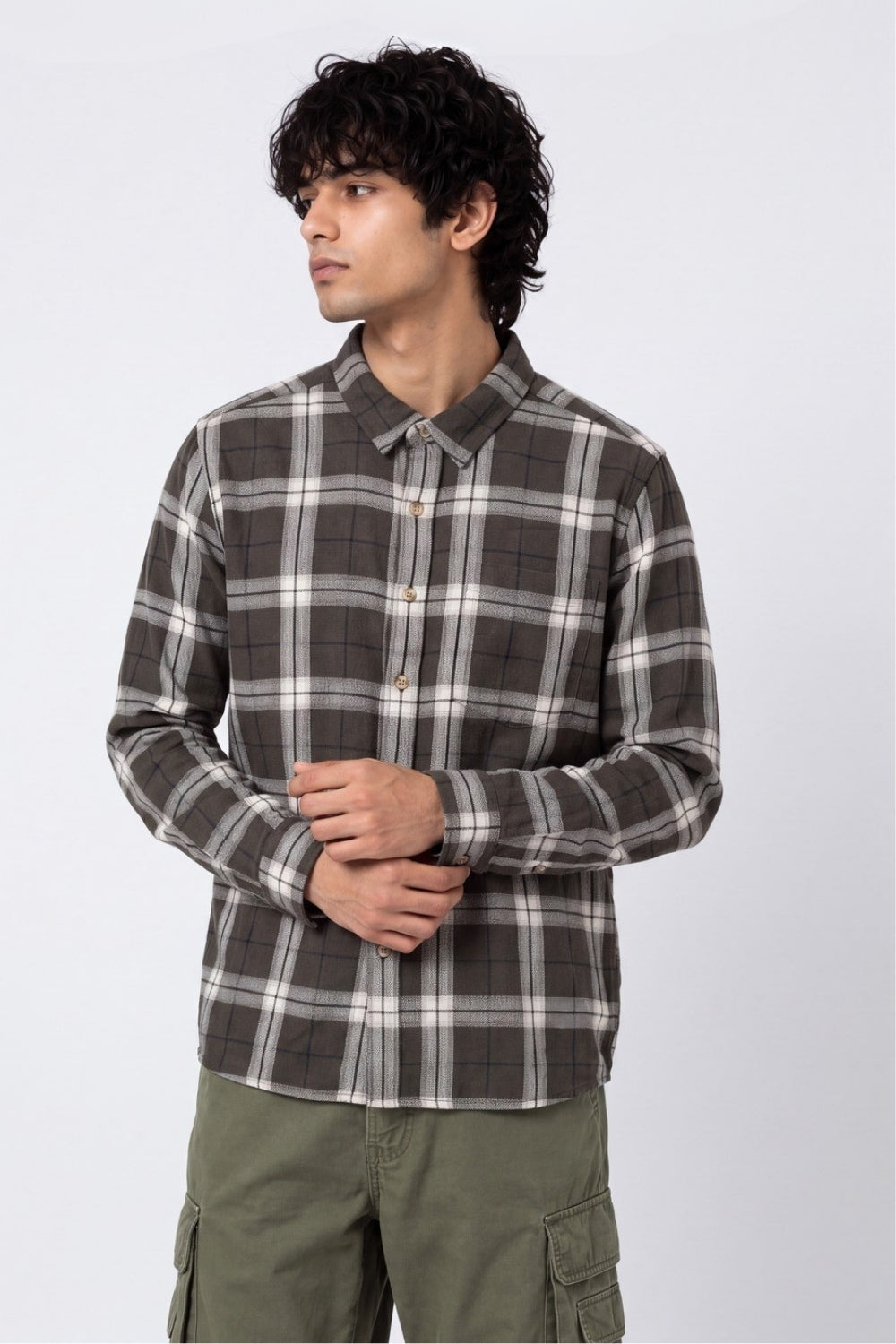 Mens Regular Fit Green Checked Casual Shirt - Image 2
