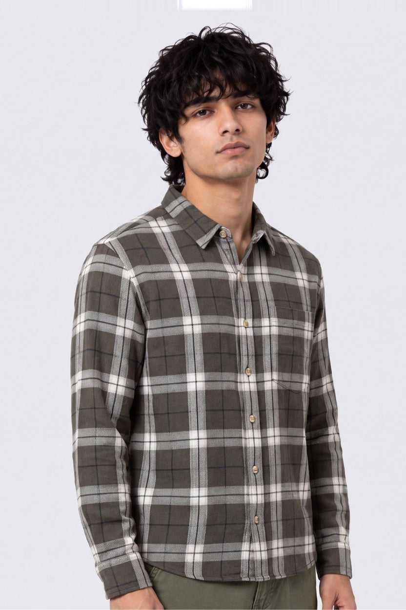 Mens Regular Fit Green Checked Casual Shirt - Image 4