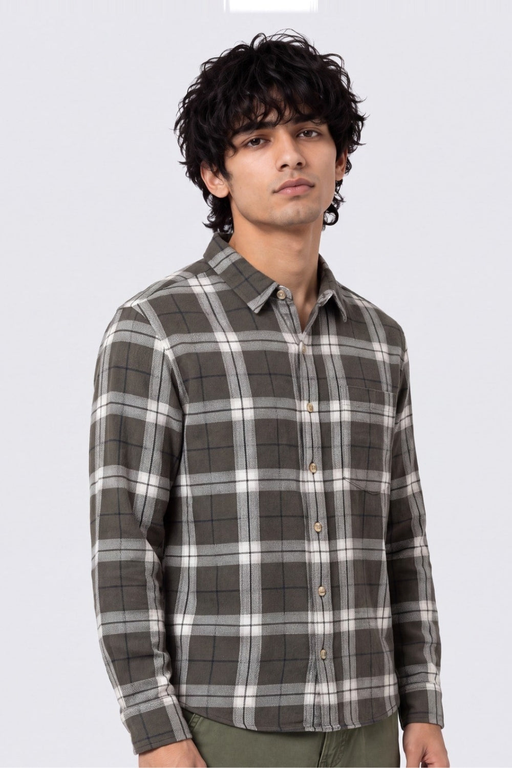 Mens Regular Fit Green Checked Casual Shirt - Image 4