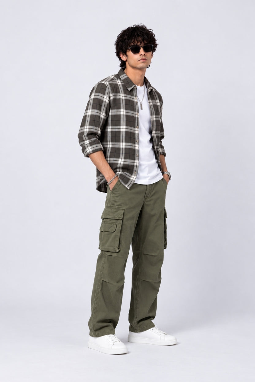 Mens Regular Fit Green Checked Casual Shirt - Image 6