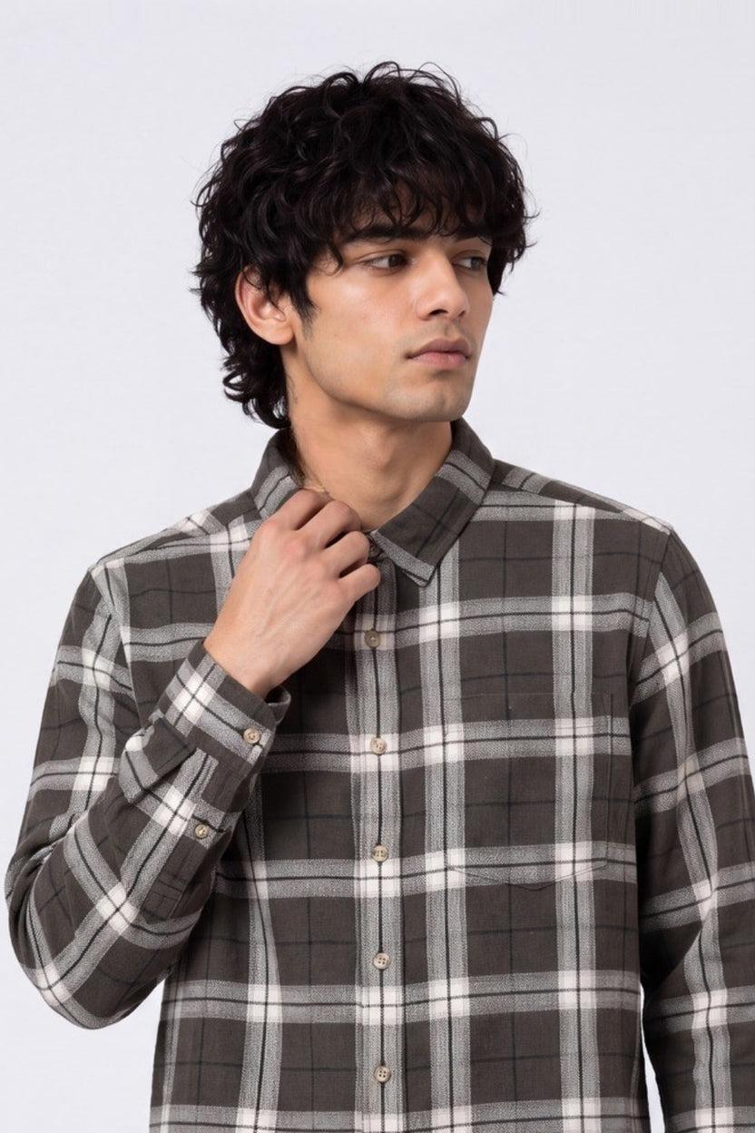 Mens Regular Fit Green Checked Casual Shirt - Image 9