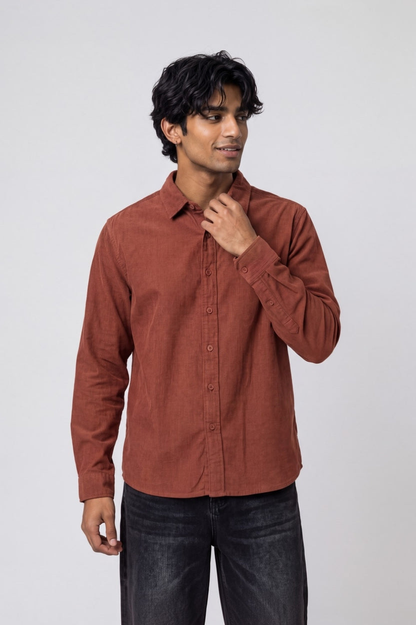 Mens Regular Fit Rust Solid Casual Shirt - Image 2