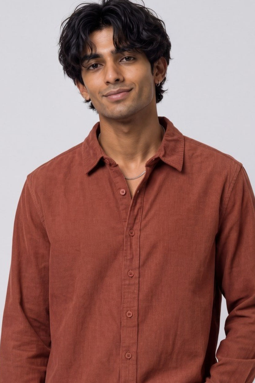 Mens Regular Fit Rust Solid Casual Shirt - Image 3