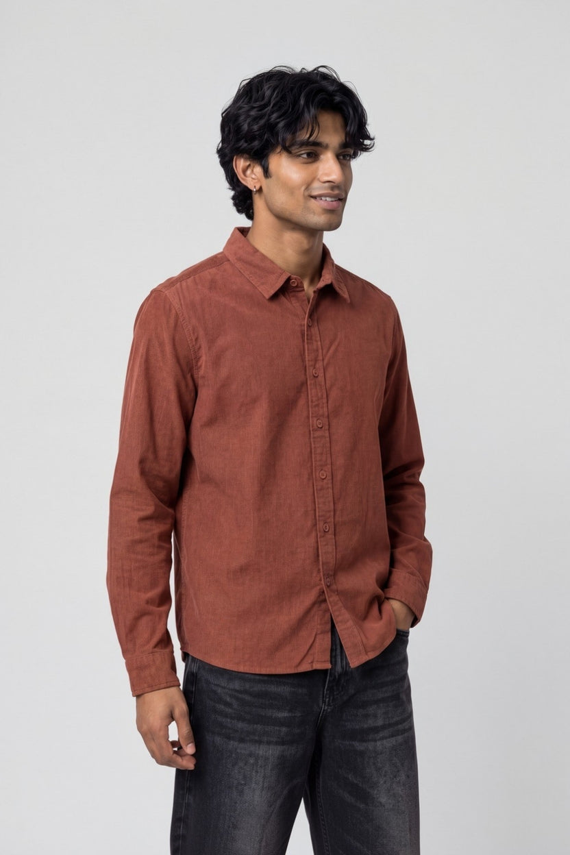 Mens Regular Fit Rust Solid Casual Shirt - Image 4