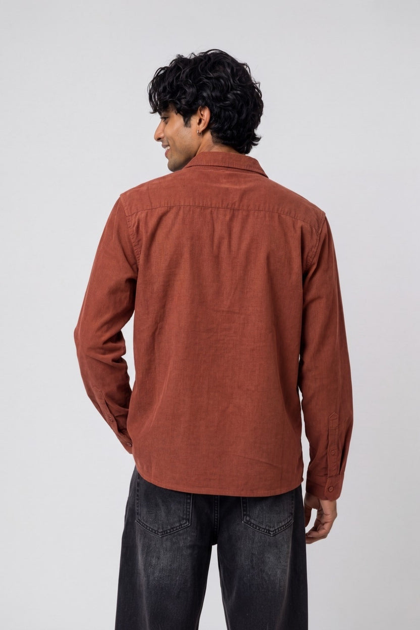 Mens Regular Fit Rust Solid Casual Shirt - Image 5