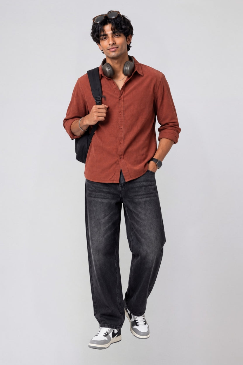 Mens Regular Fit Rust Solid Casual Shirt - Image 6