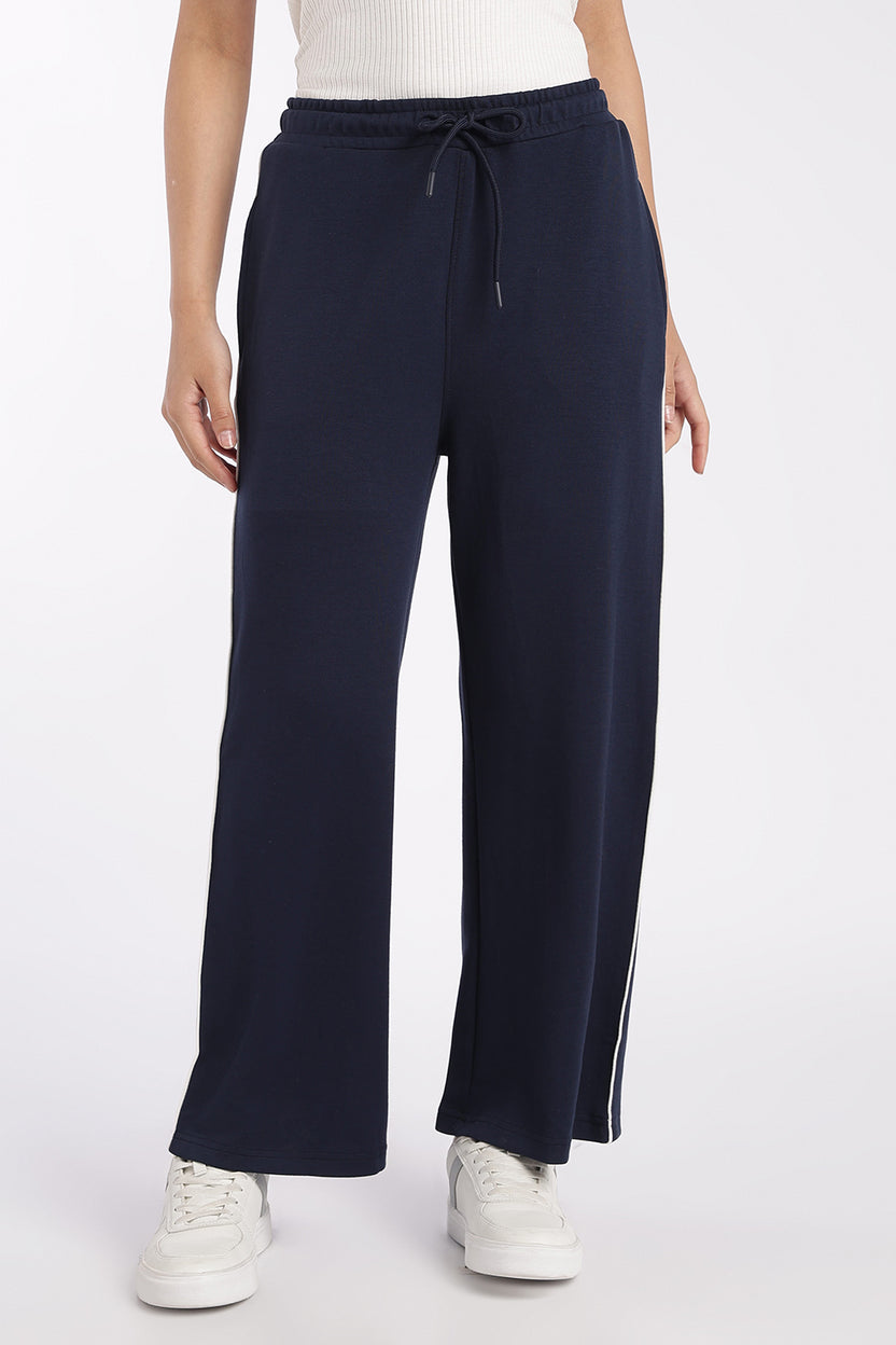 Womens Navy Wide Leg Track Pant With 2 Pocket - Image 2
