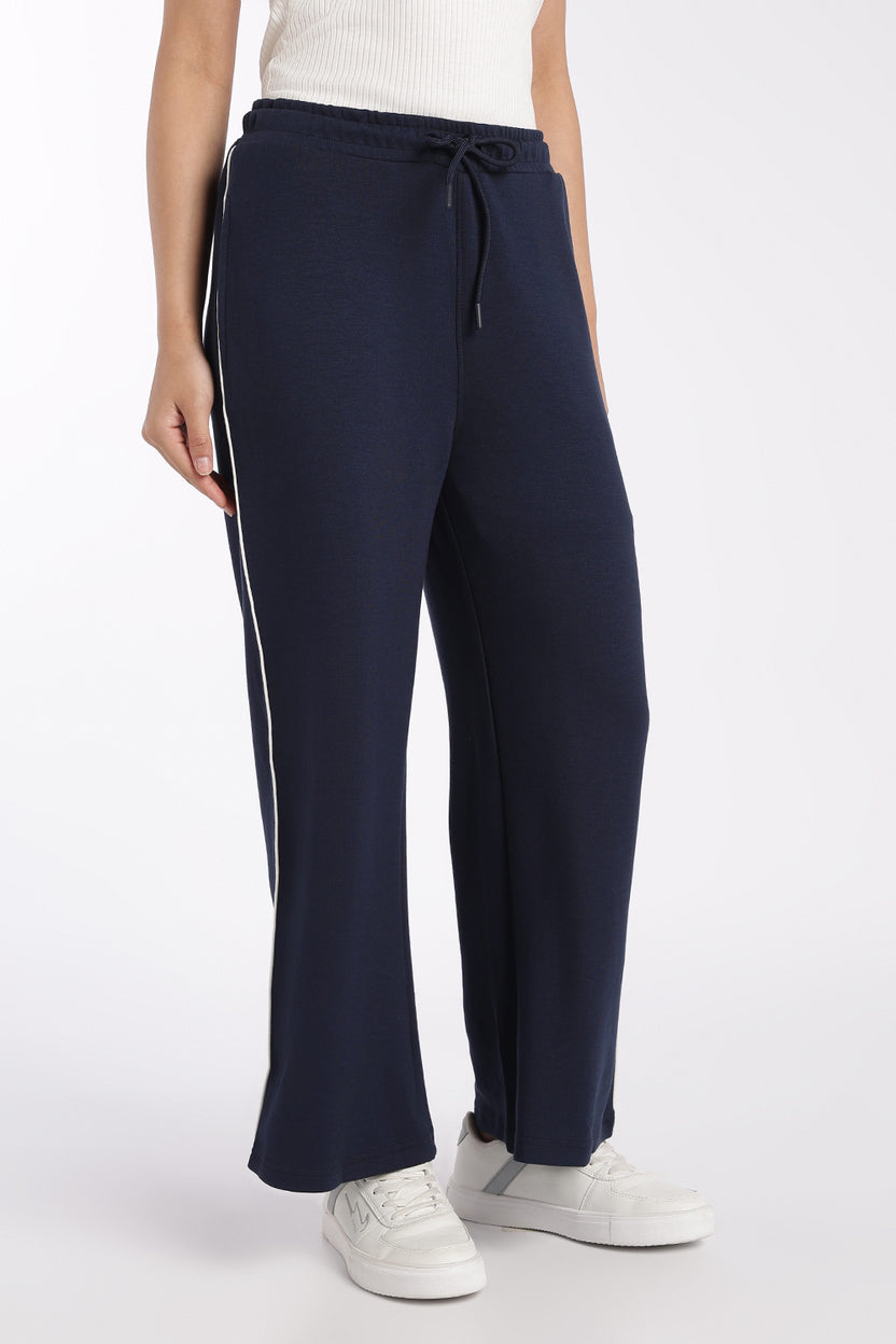 Womens Navy Wide Leg Track Pant With 2 Pocket - Image 4