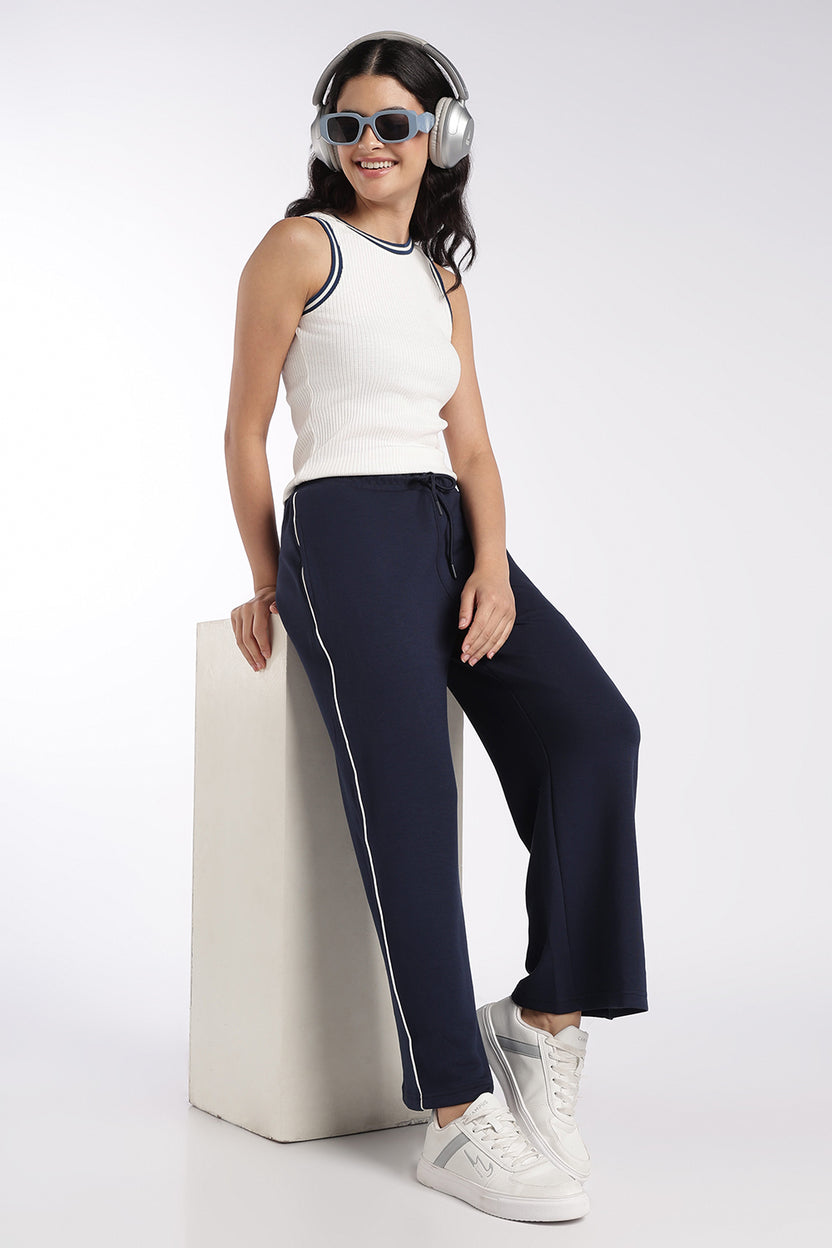 Womens Navy Wide Leg Track Pant With 2 Pocket - Image 6
