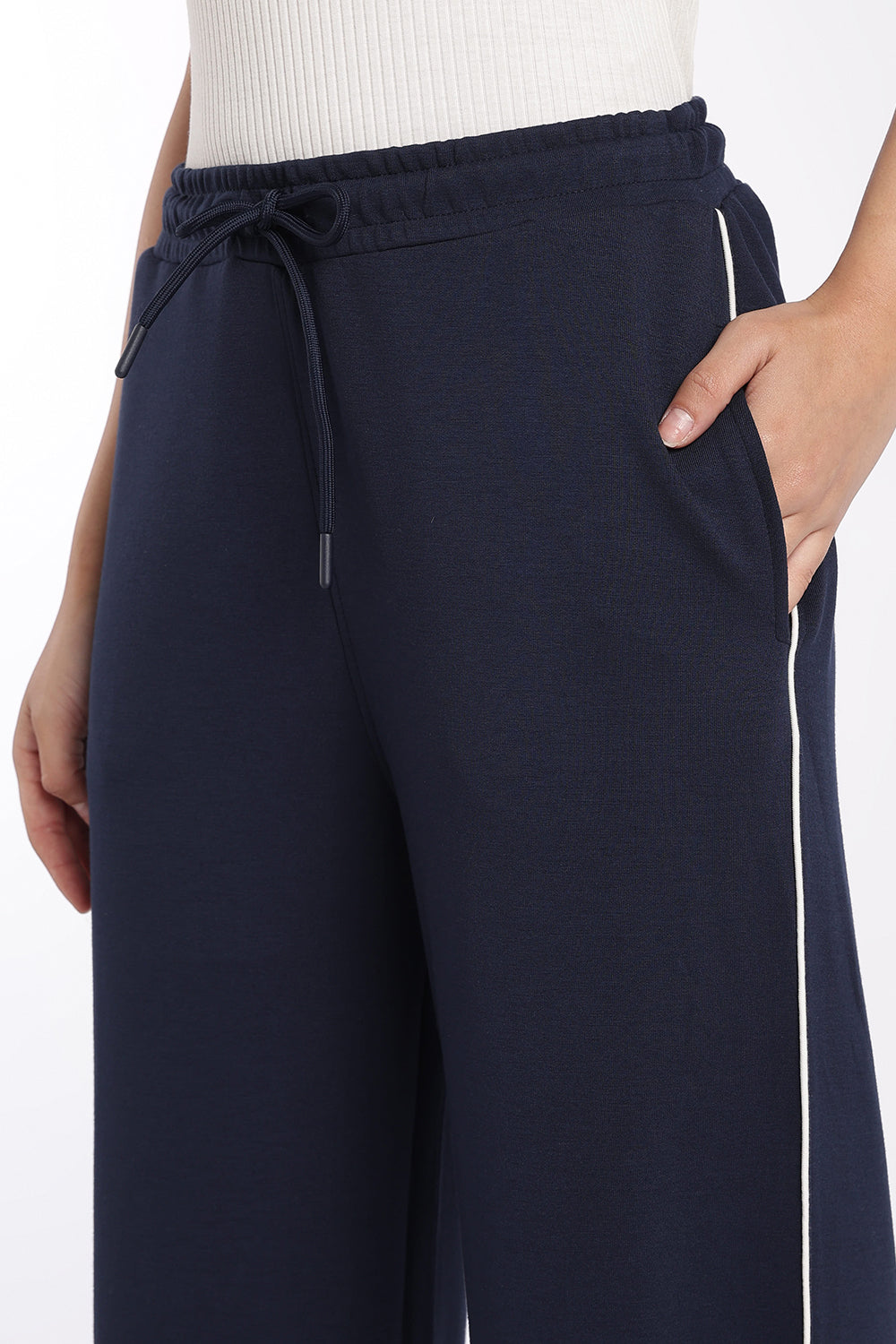 Womens Navy Wide Leg Track Pant With 2 Pocket - Image 7
