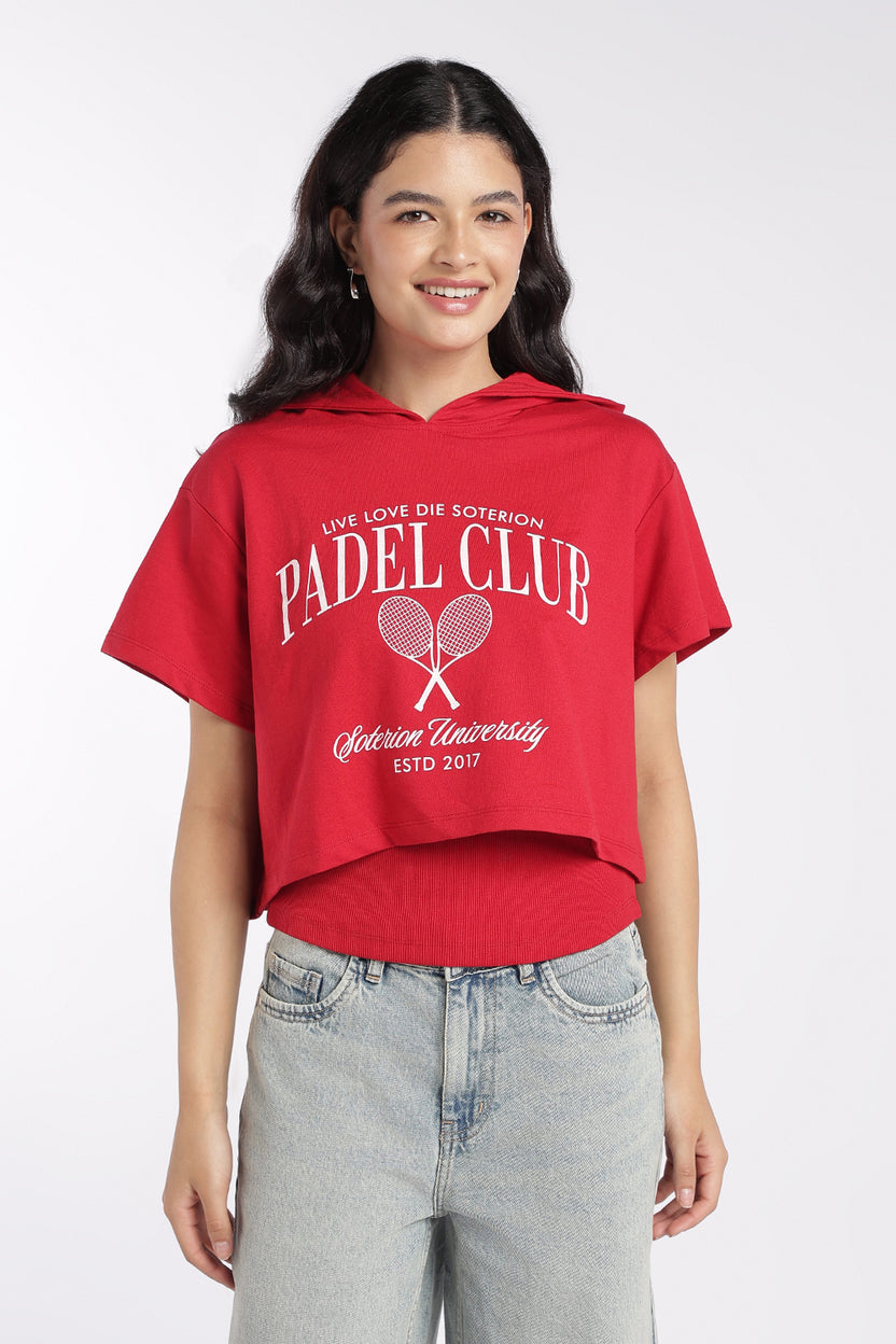 Womens Regular Fit Red Graphic Hooded T-Shirt - Image 2