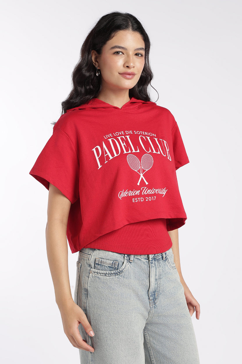 Womens Regular Fit Red Graphic Hooded T-Shirt - Image 4