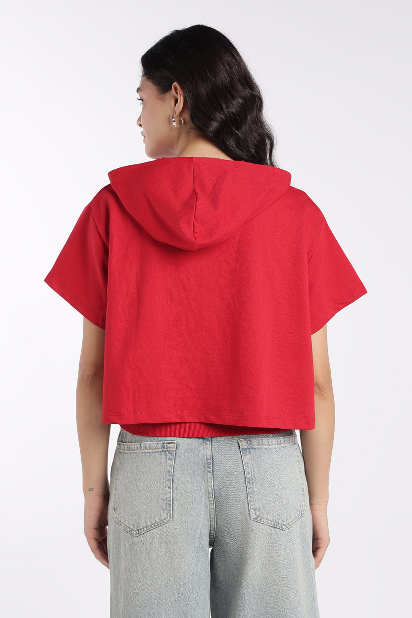 Womens Regular Fit Red Graphic Hooded T-Shirt - Image 5
