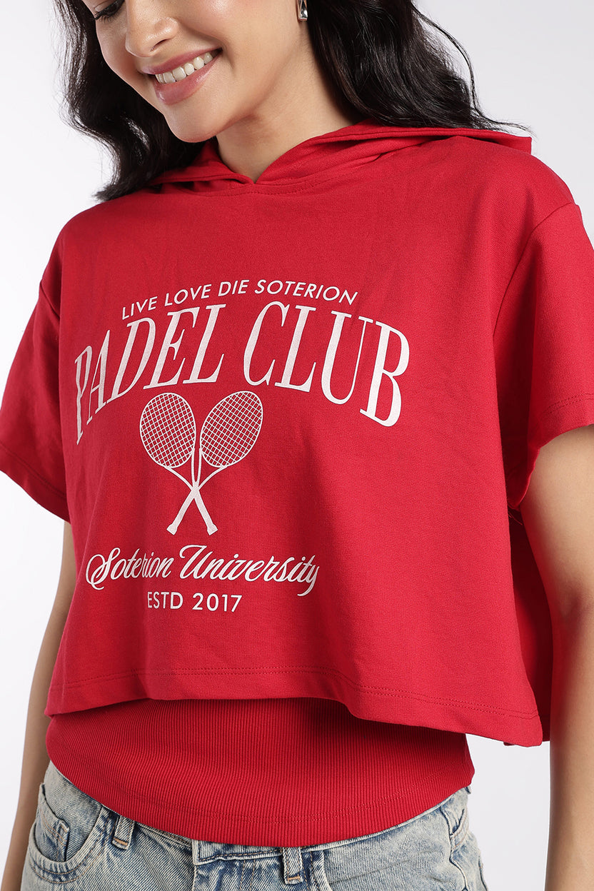 Womens Regular Fit Red Graphic Hooded T-Shirt - Image 7