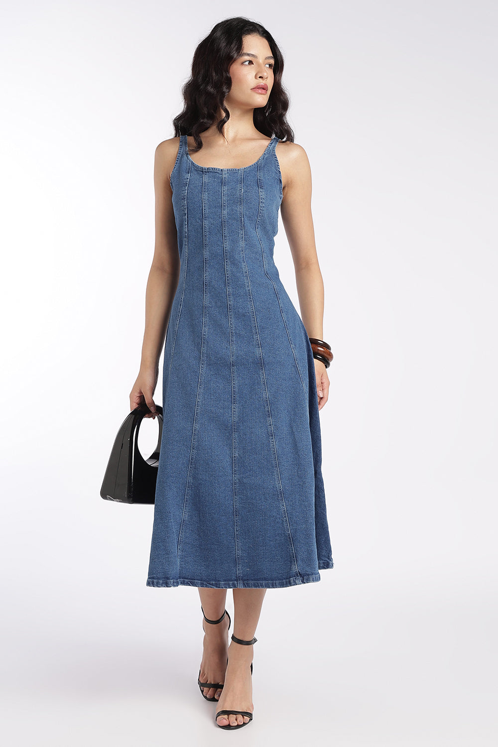 Womens Blue Denim Midi Dress - Image 1