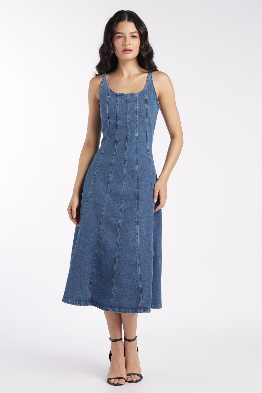 Womens Blue Denim Midi Dress - Image 2