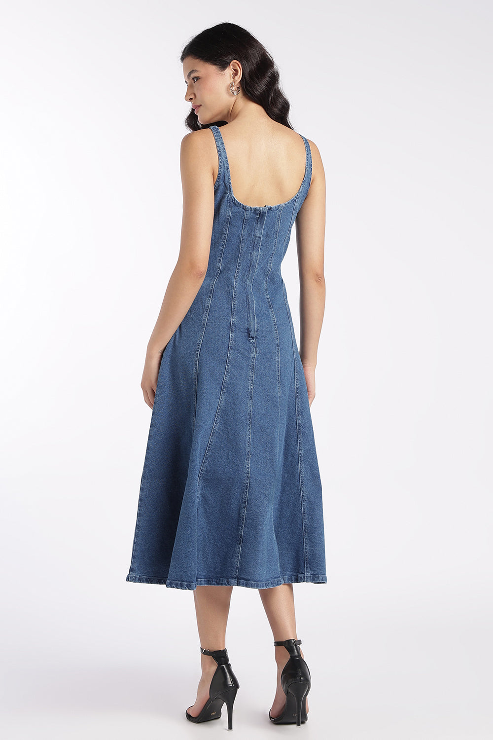 Womens Blue Denim Midi Dress - Image 5