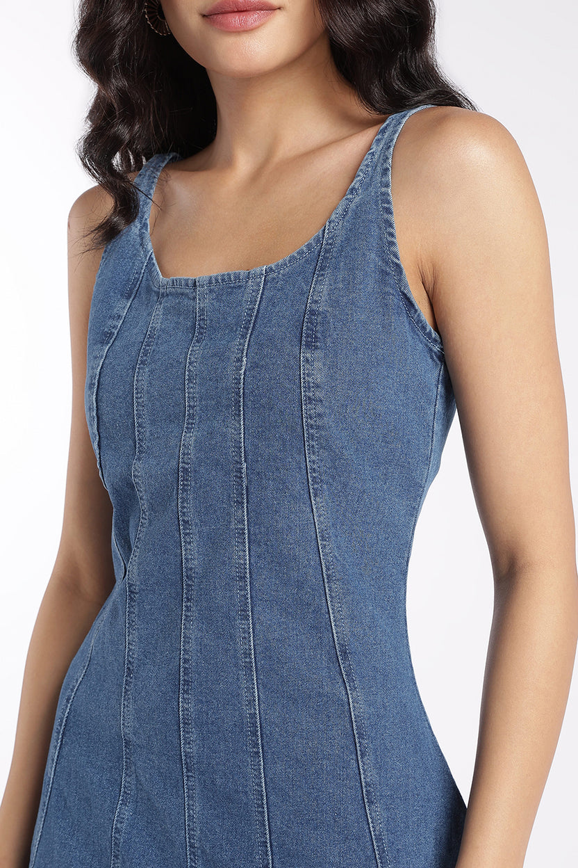 Womens Blue Denim Midi Dress - Image 7