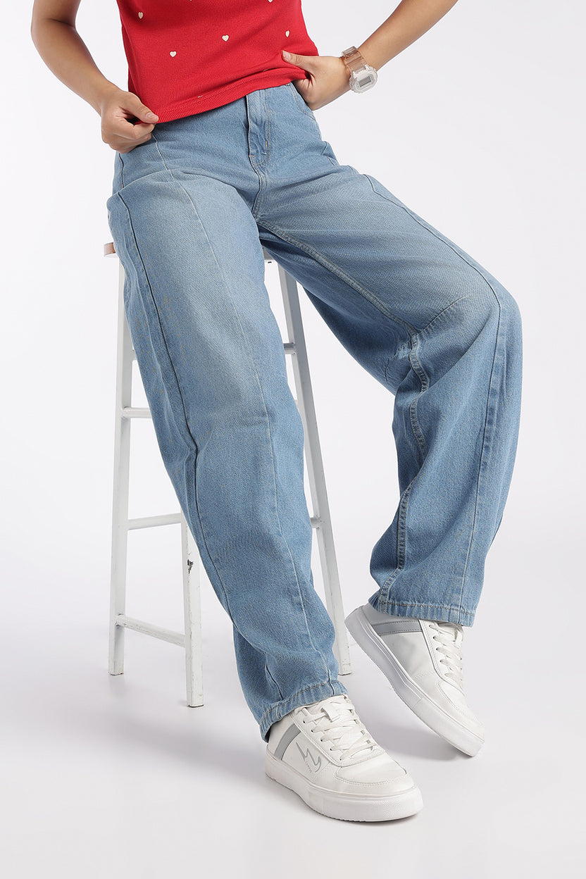 Womens Light Blue Wide Leg Fit Jeans With 5 Pocket - Image 1