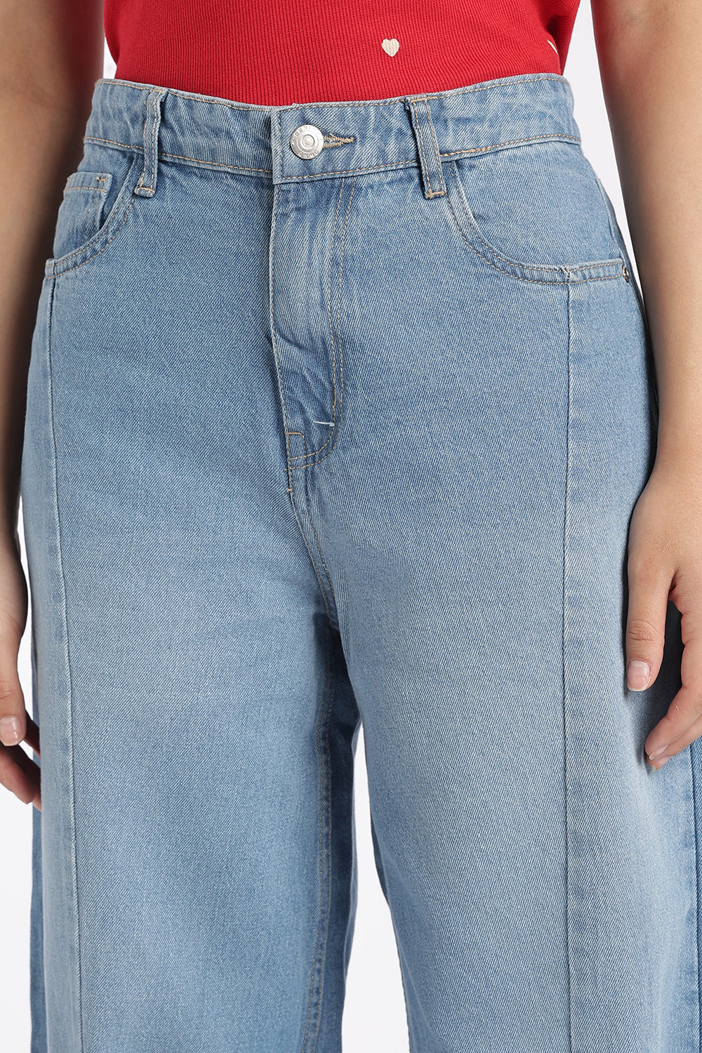 Womens Light Blue Wide Leg Fit Jeans With 5 Pocket - Image 3