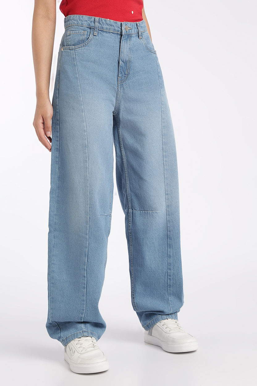 Womens Light Blue Wide Leg Fit Jeans With 5 Pocket - Image 4