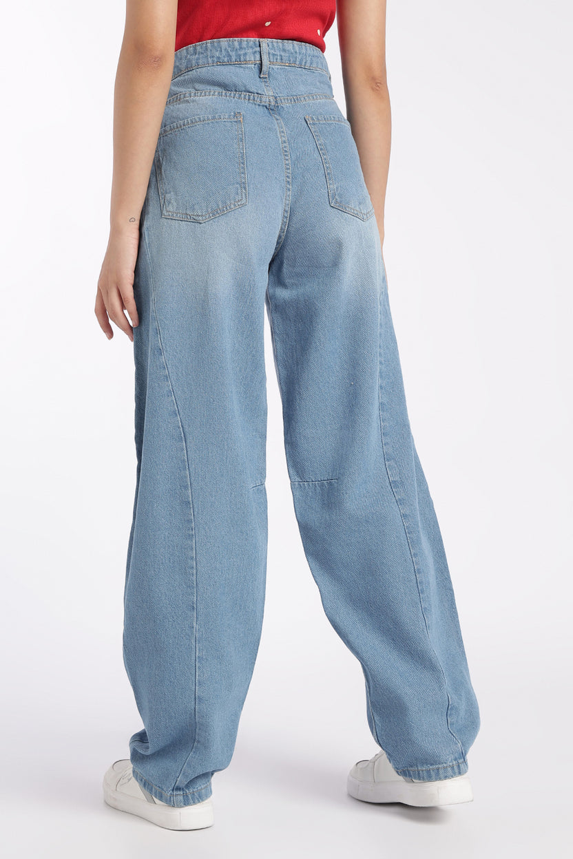 Womens Light Blue Wide Leg Fit Jeans With 5 Pocket - Image 5