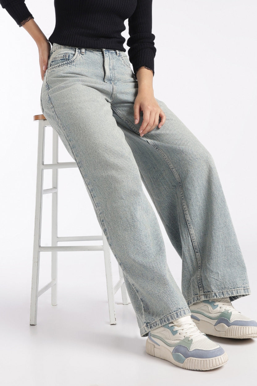 Womens Light Blue Wide Leg Fit Jeans With 5 Pocket - Image 1