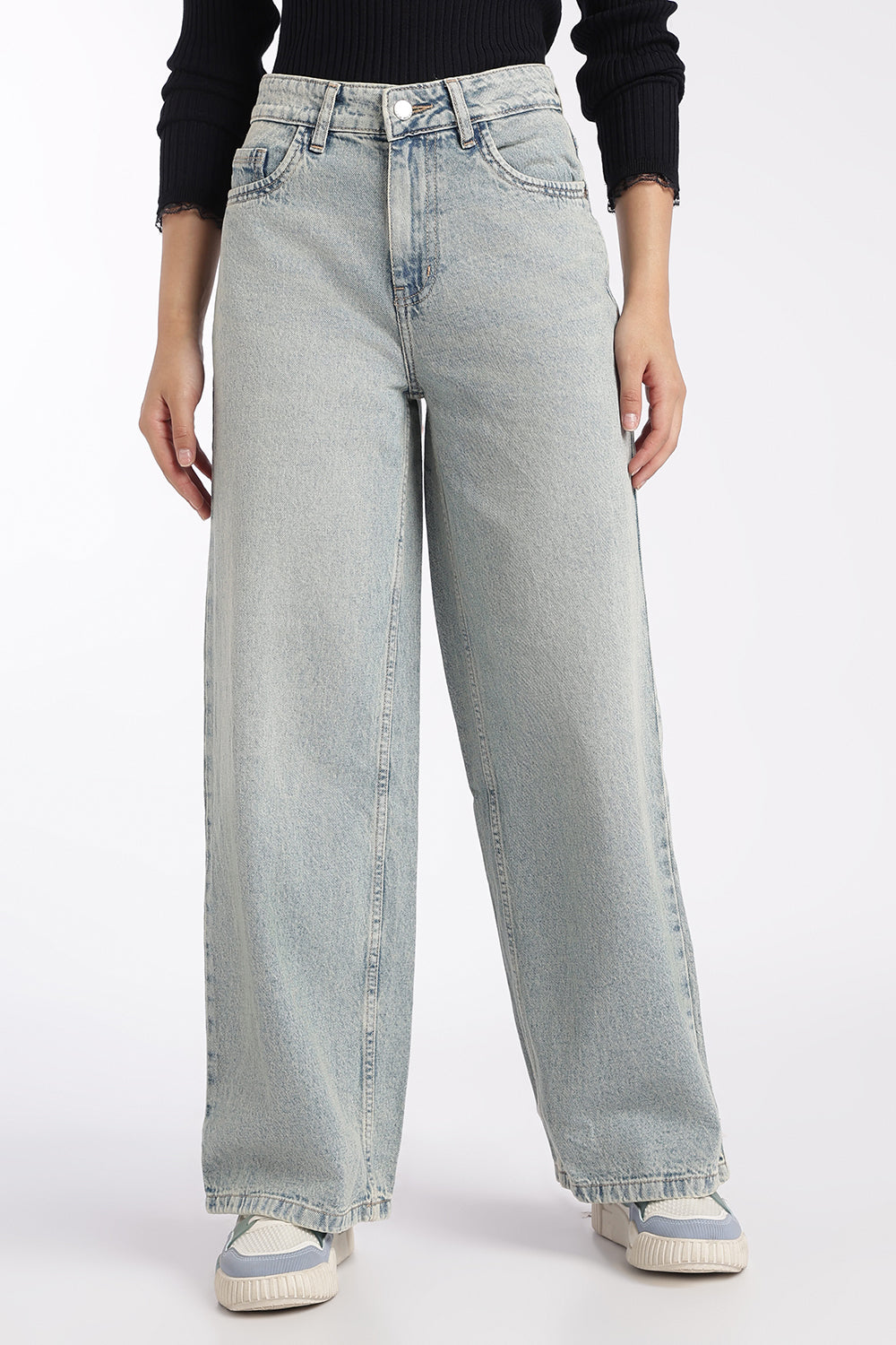 Womens Light Blue Wide Leg Fit Jeans With 5 Pocket - Image 2