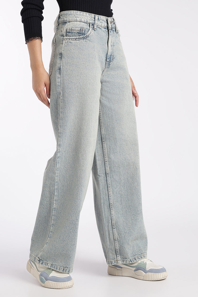 Womens Light Blue Wide Leg Fit Jeans With 5 Pocket - Image 4
