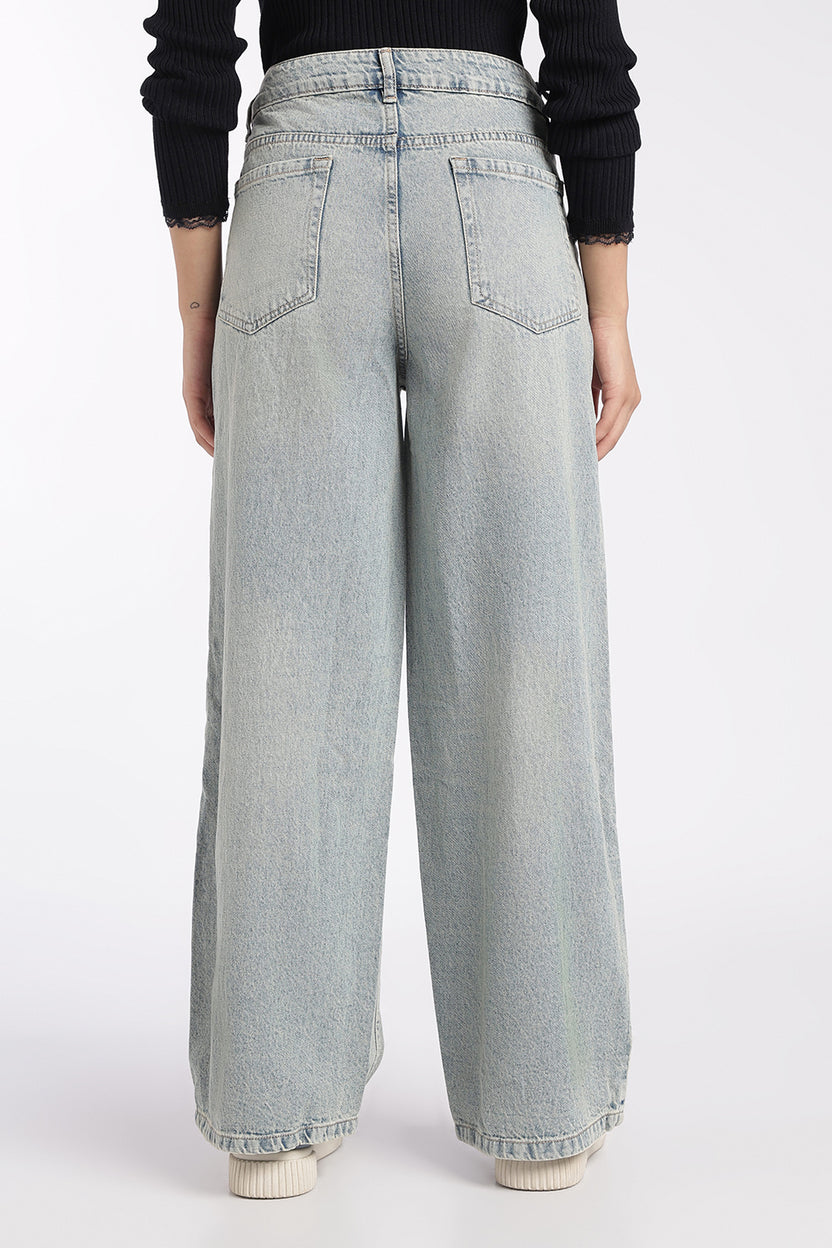 Womens Light Blue Wide Leg Fit Jeans With 5 Pocket - Image 5