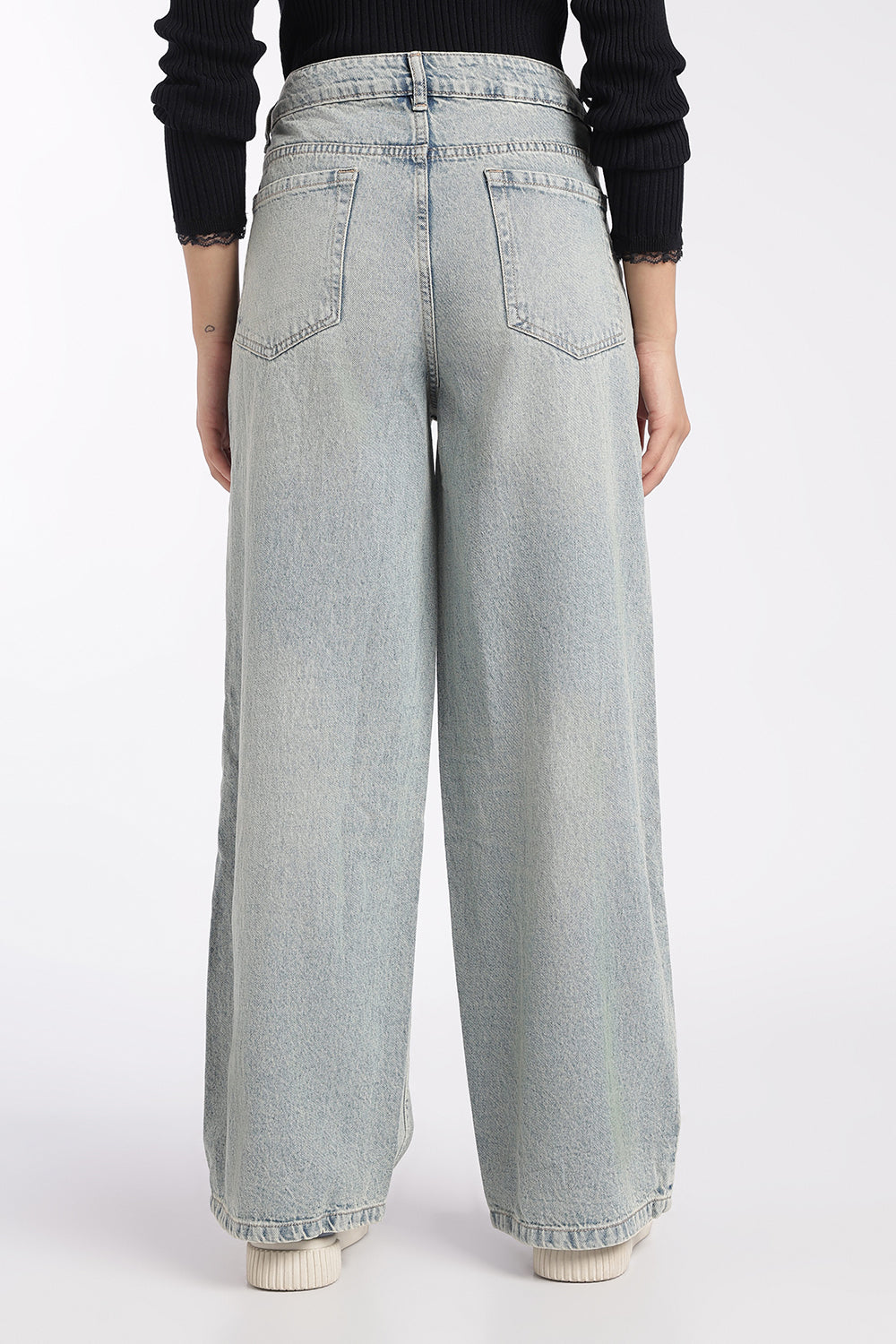 Womens Light Blue Wide Leg Fit Jeans With 5 Pocket - Image 5