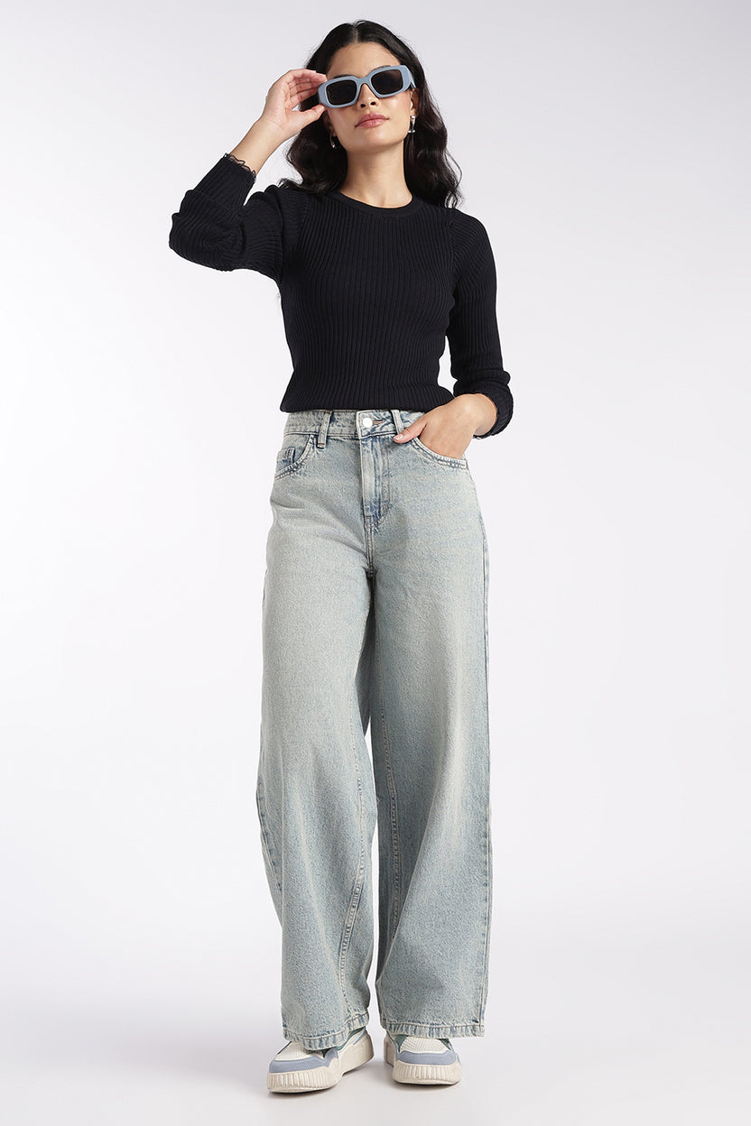 Womens Light Blue Wide Leg Fit Jeans With 5 Pocket - Image 6