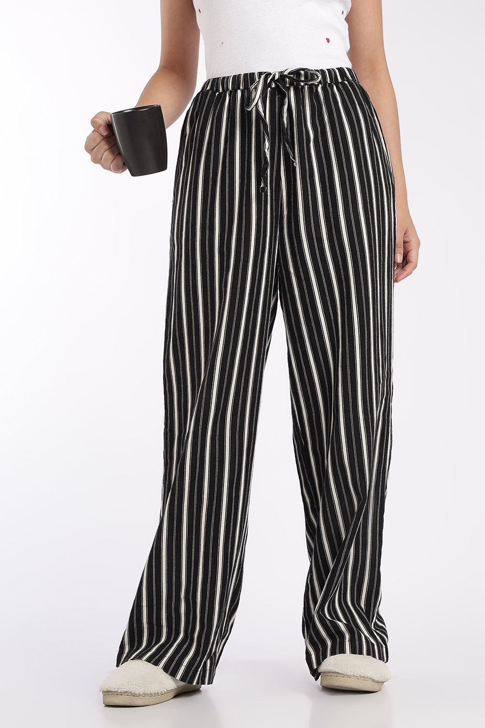 Womens Regular Fit Black Striped Pyjama - Image 1