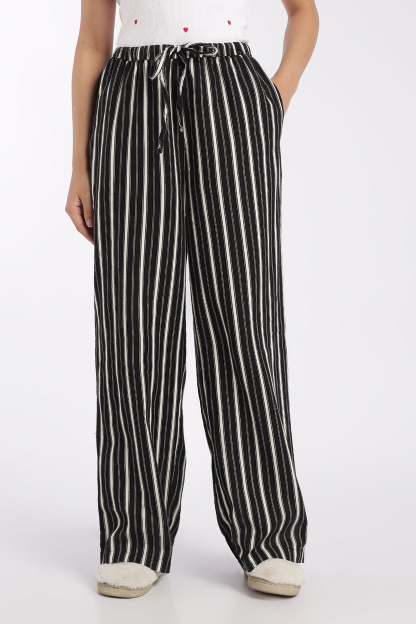 Womens Regular Fit Black Striped Pyjama - Image 2