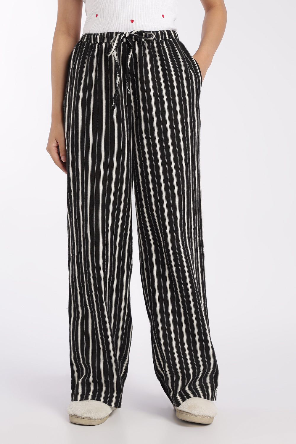 Womens Regular Fit Black Striped Pyjama - Image 2
