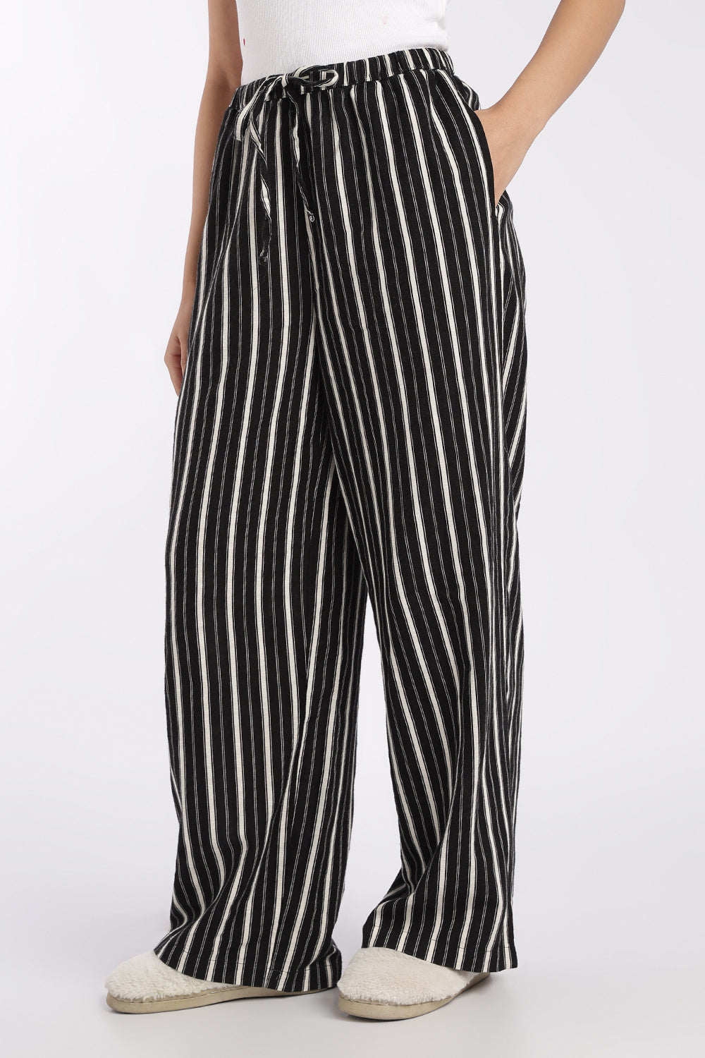 Womens Regular Fit Black Striped Pyjama - Image 4