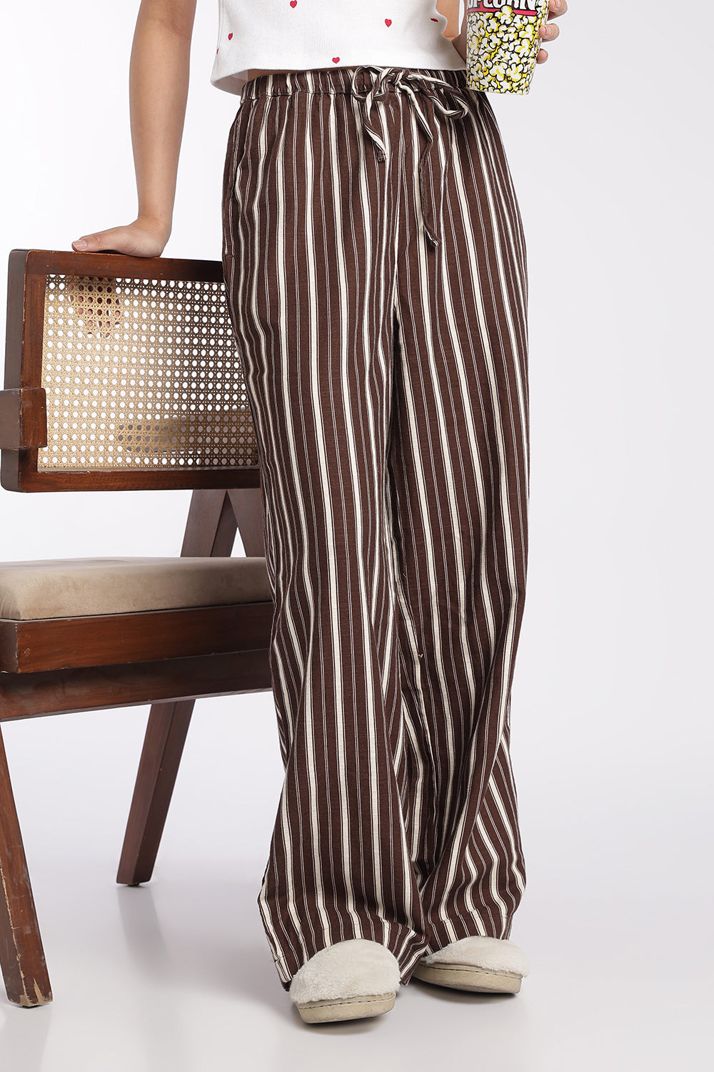 Womens Regular Fit Brown Striped Pyjama - Image 1