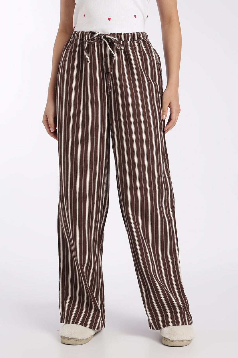Womens Regular Fit Brown Striped Pyjama - Image 2