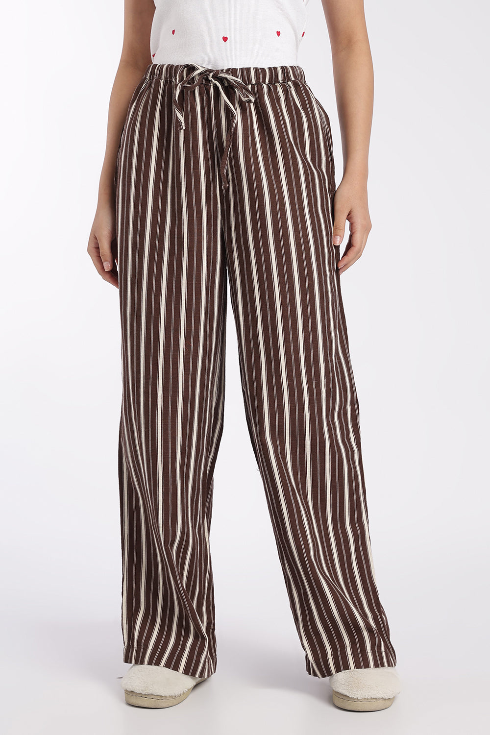 Womens Regular Fit Brown Striped Pyjama - Image 2
