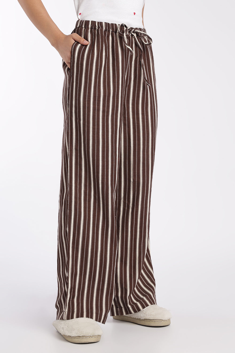 Womens Regular Fit Brown Striped Pyjama - Image 4