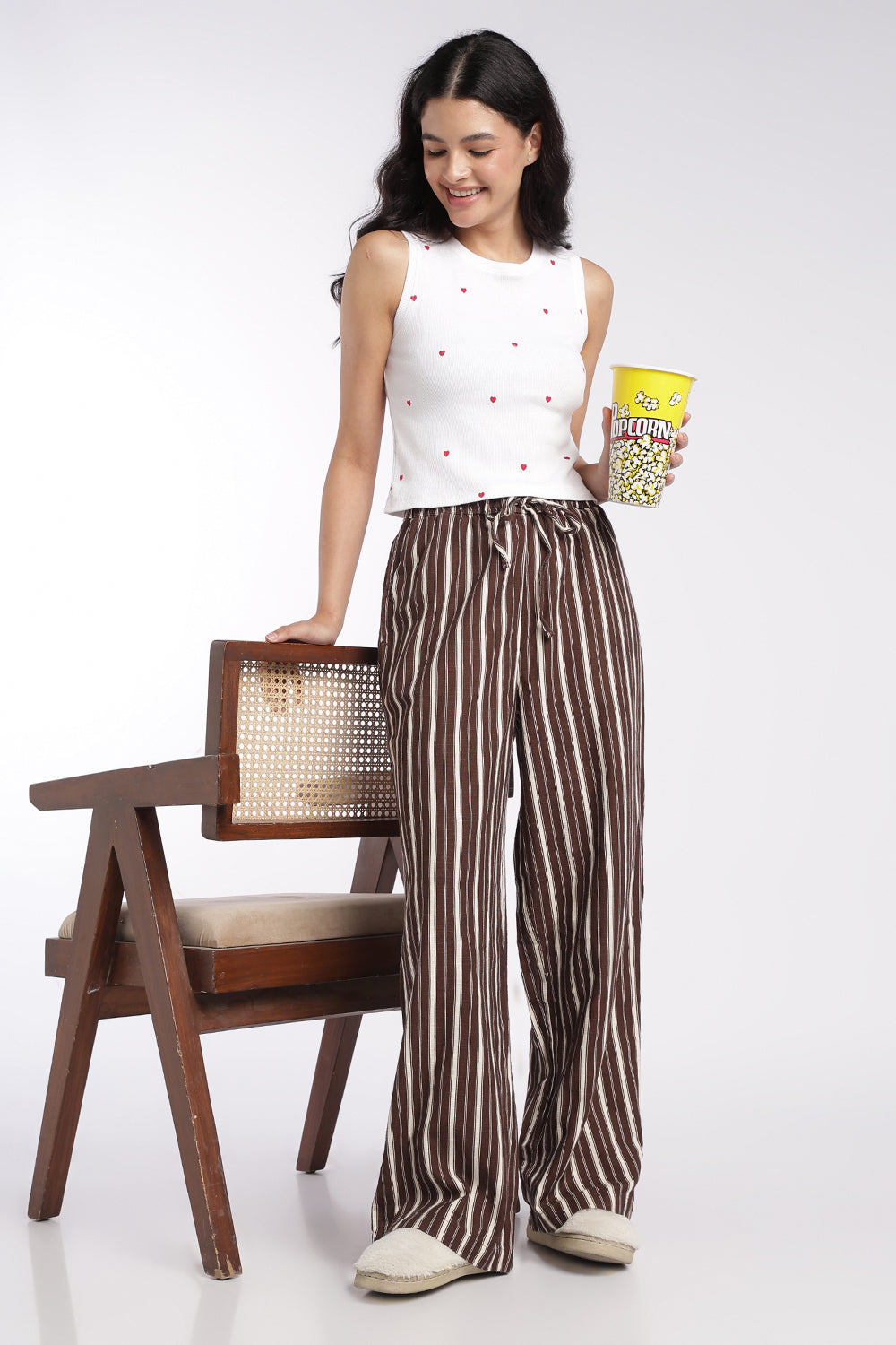 Womens Regular Fit Brown Striped Pyjama - Image 6
