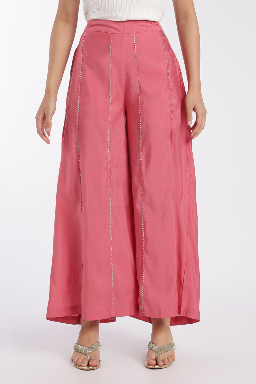 Womens Flared Pink Floral Kurta Set - Image 4