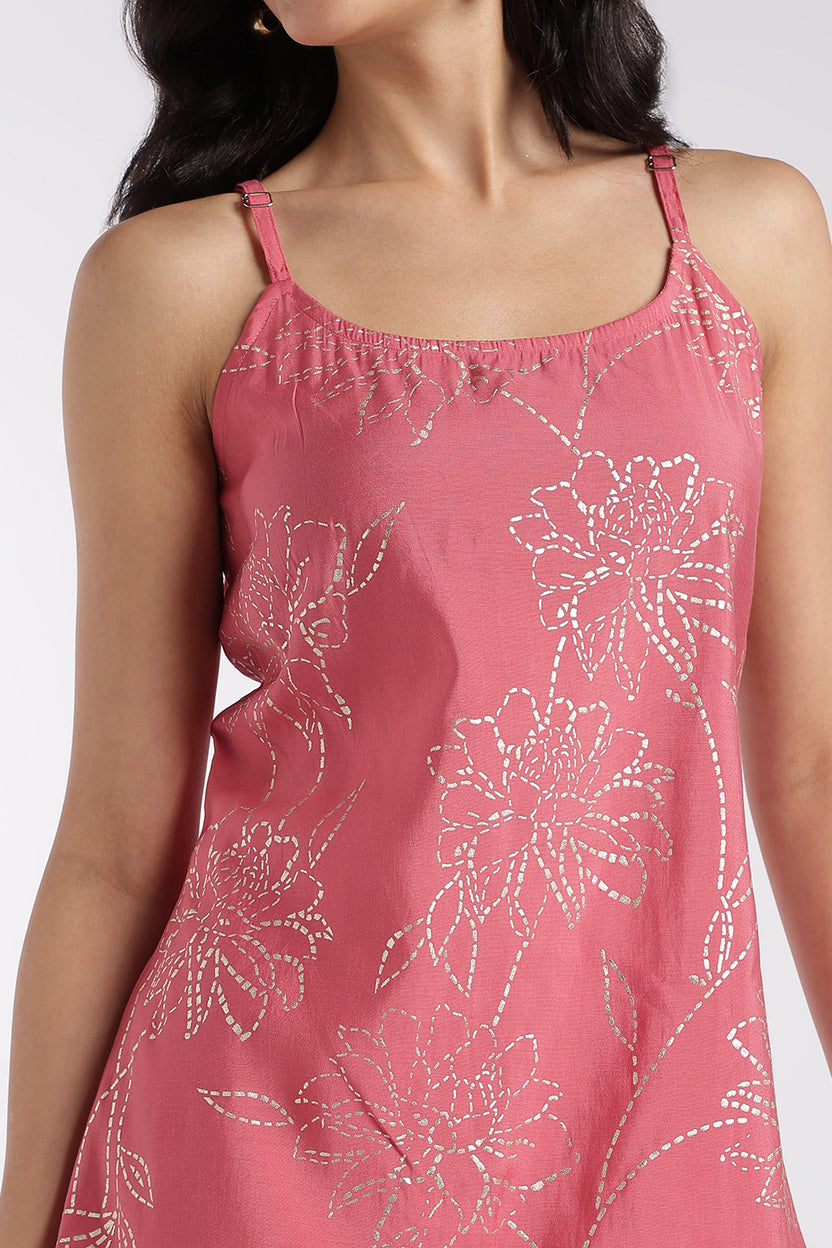 Womens Flared Pink Floral Kurta Set - Image 7