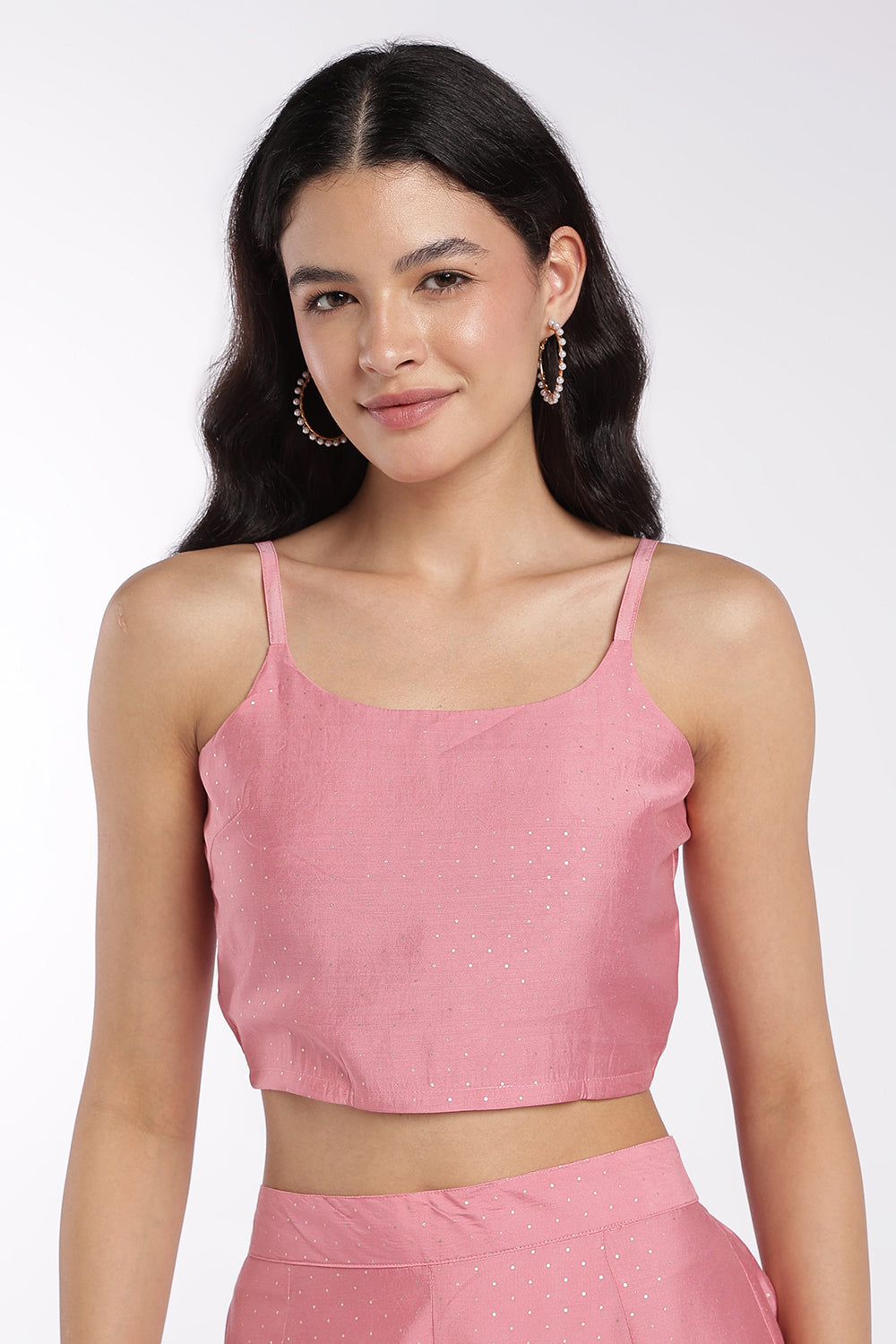Womens Pink Placement Printed Top, Pant and With Shrug - Image 2