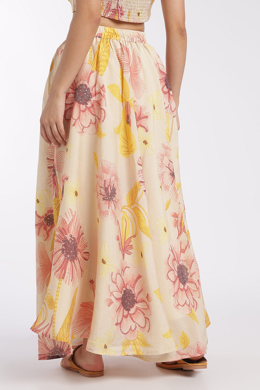 Womens Flared Cream High Rise Floral Skirt - Image 5
