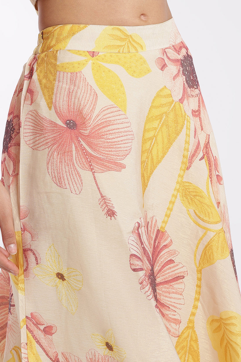 Womens Flared Cream High Rise Floral Skirt - Image 7