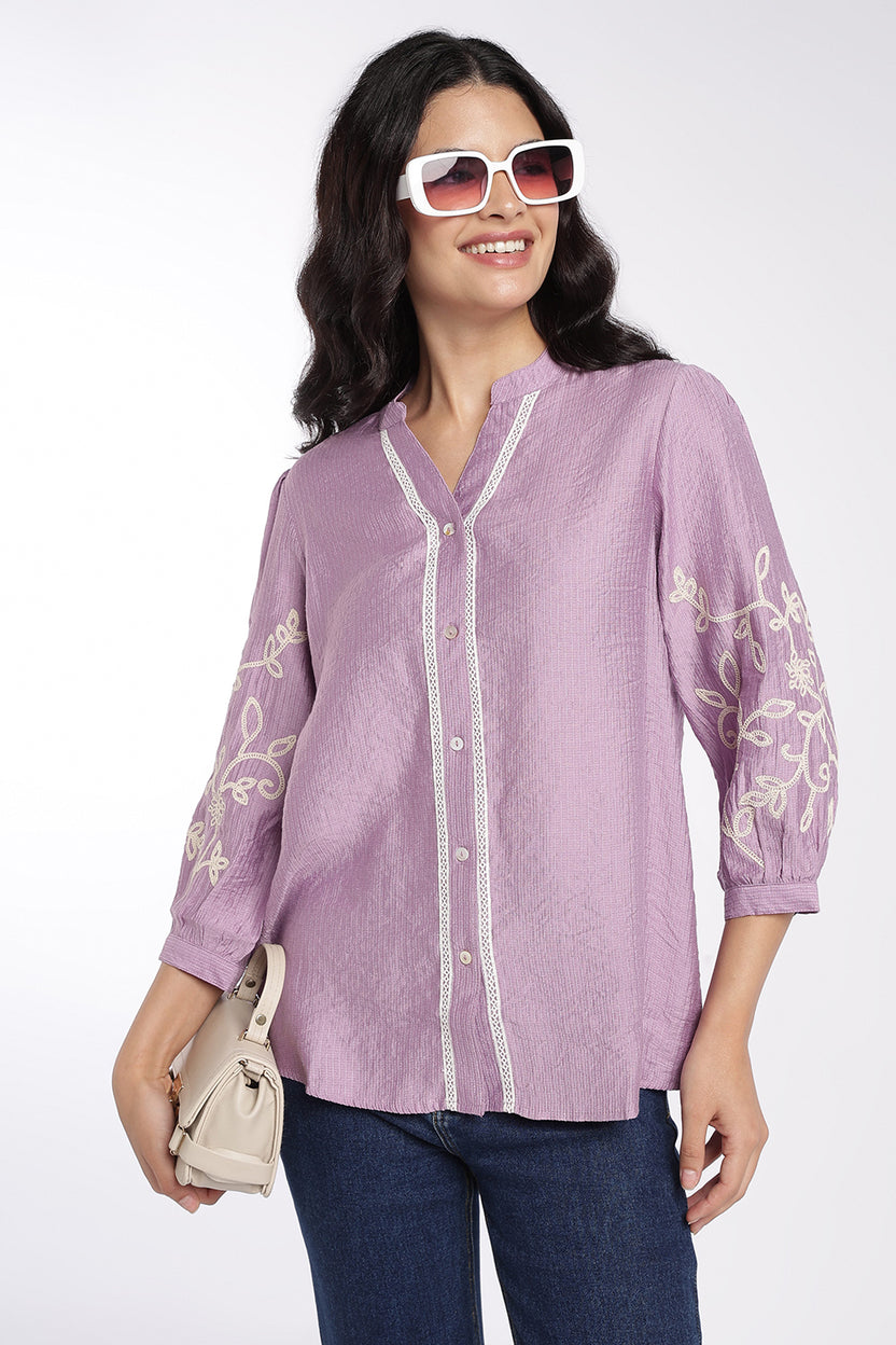 Womens Lilac Embroidered Regular Fit Tunic - Image 1