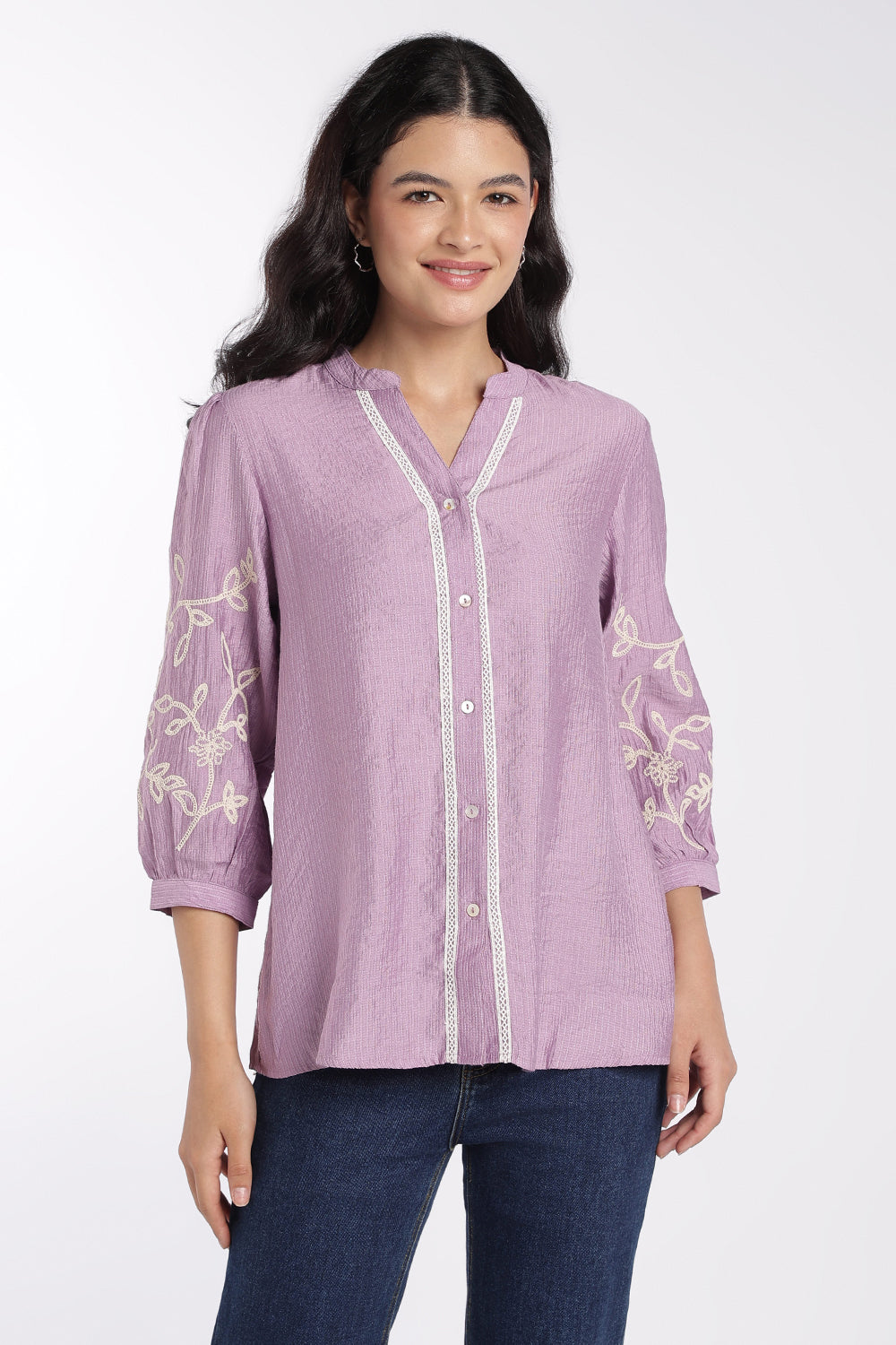 Womens Lilac Embroidered Regular Fit Tunic - Image 2