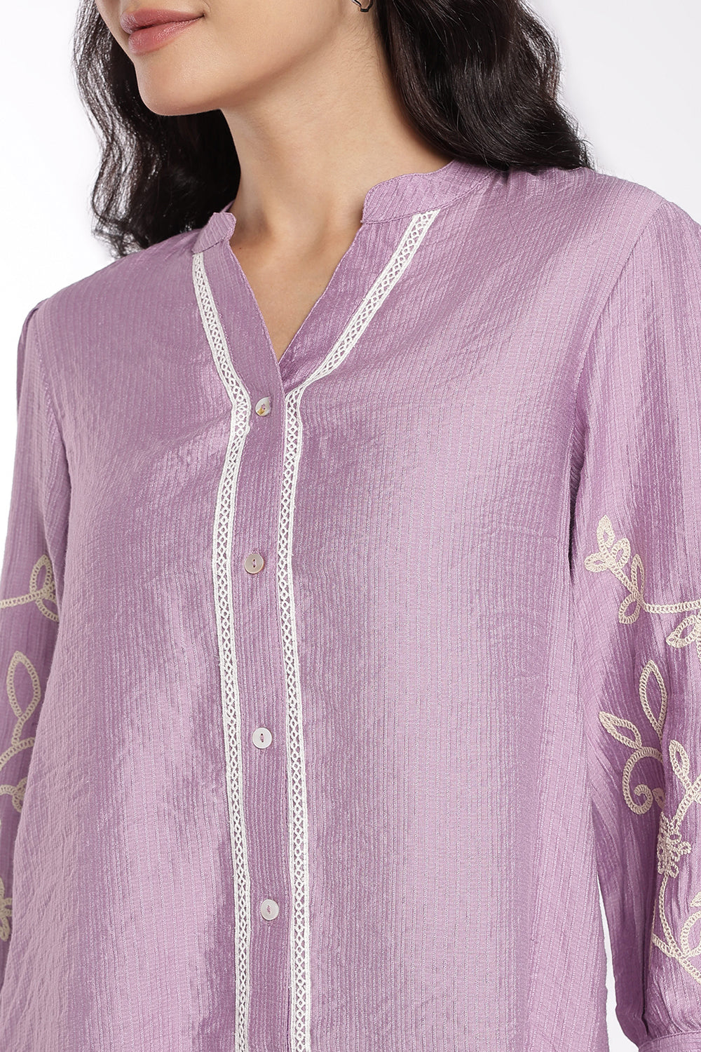 Womens Lilac Embroidered Regular Fit Tunic - Image 3