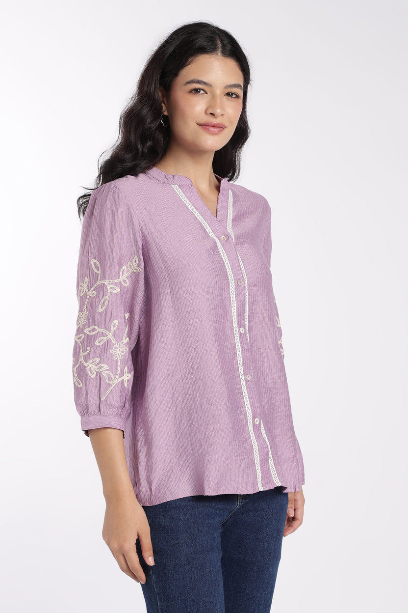 Womens Lilac Embroidered Regular Fit Tunic - Image 4